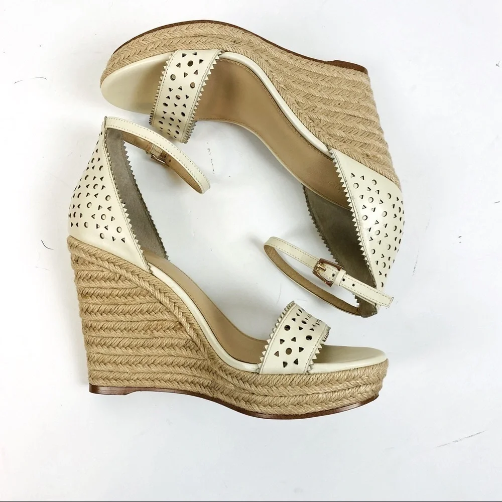 Botkier Jamie Preforated Leather Espadrille Wedge Sandal Size 10